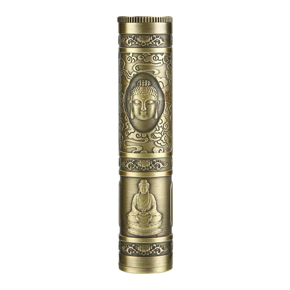 Axioma Compact Incense Stick Storage Box Portable Tube Holder Burner Fragrance Canister Bronze Buddha