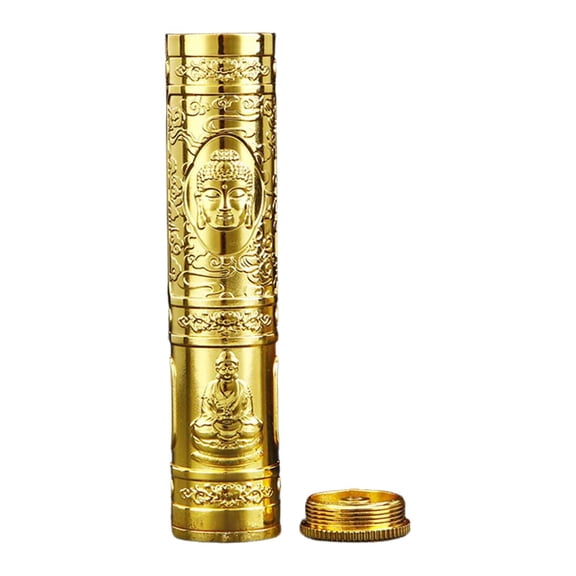 Axioma Compact Incense Stick Storage Box Portable Tube Holder Burner Fragrance Canister Gold Buddha