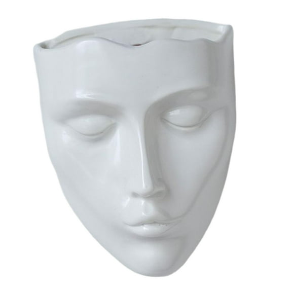 Axioma Creative Ceramic Wall Hanging Head Flower Planter Flower Holder Vase Wall Flower White