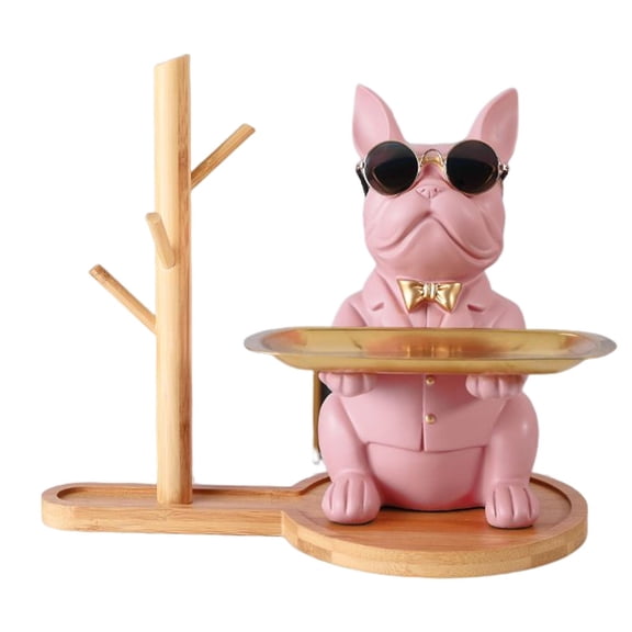 Axioma Creative Resin Statue Candy Jewelry Keys Storage Holder Desk Organizer with Wood Pink