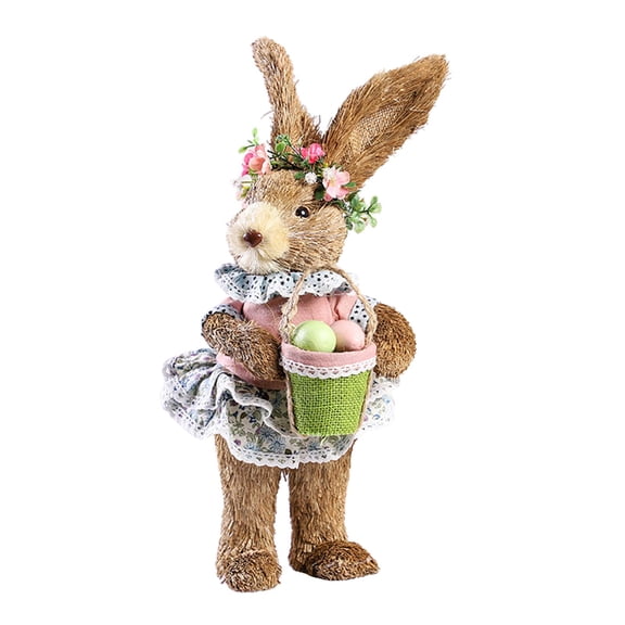 Axioma Cute Straw Easter Rabbit Bunny Figurine Crafts Standing Animal Photo Props Art