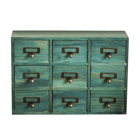 Axioma Desktop Storage Cabinet with 9 Drawers Rustic with Metal Pulls Makeup Shelf Rack Blue