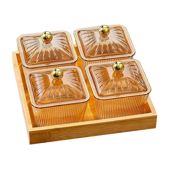Axioma Divided Serving Platters, Dipping Snack Bowls, Container Condiment Serving Tray, Amber 4 Bowls