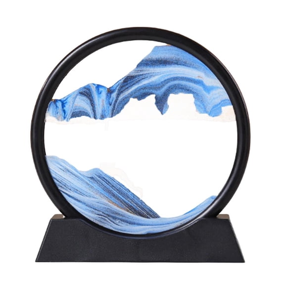 Axioma Glass Moving Sands Art Picture Flowing Sand Sandscape in Motion Decoration Deep Sea 3D Dynamic Round Rekaxing Toys Quicksand Painting Blue 25x4x26.5cm