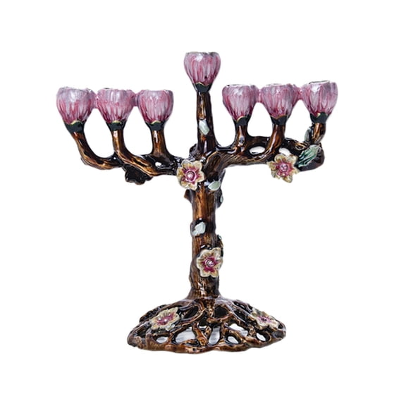 Axioma Hand Painted Enamel Menorah Bejeweled Embellished Candlesticks Candle Holder Purple