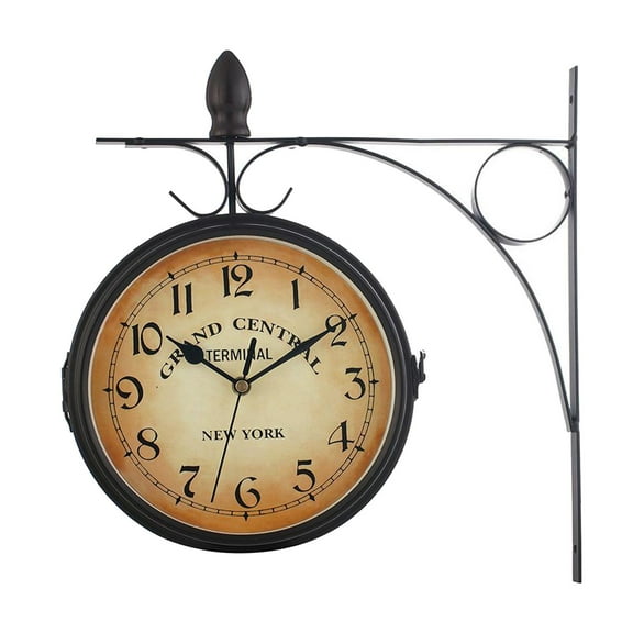 Axioma Industrial Style Garden Two Faced Quiet Non-ticking Clock Hanging Wall Clock for Outdoor Indoor Garden Station Wall Decoration