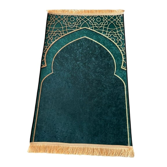 Axioma Islamic Prayer Rug Decoration Nonslip 65cmx110cm Embroidered Praying Mat for Eid Green
