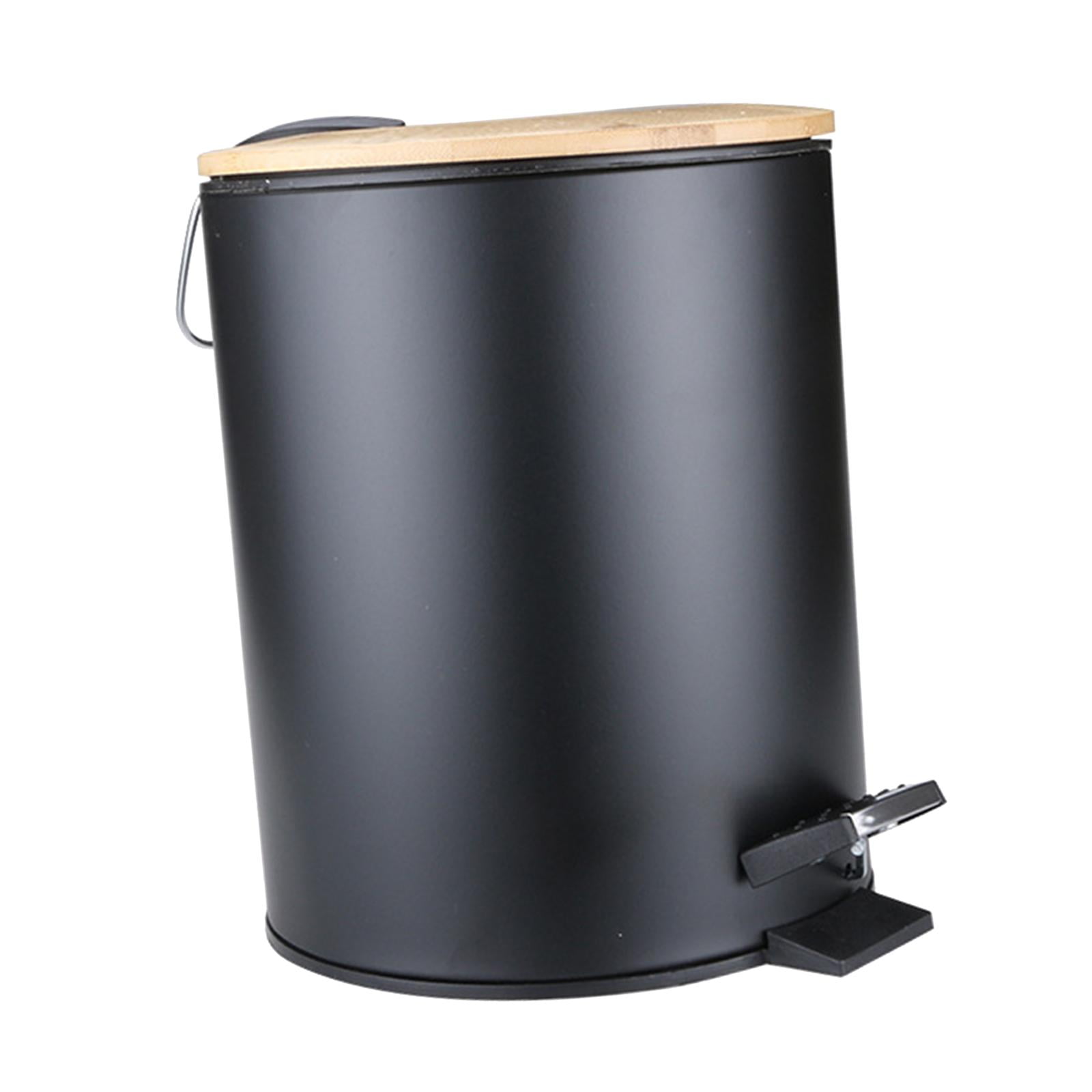 Axioma Mini Bathroom Trash Can with Bamboo Lid , Round Step Garbage Container Bin with 5L Black