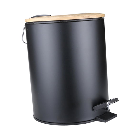 Axioma Mini Bathroom Trash Can with Bamboo Lid , Round Step Garbage Container Bin with 5L Black