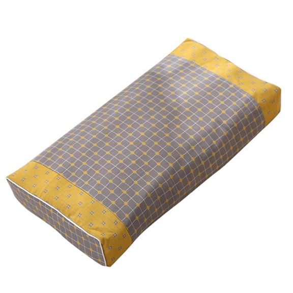 Axioma Organic Adjustable Height Washable Multifunctinal Buckwheat Pillow for Relieve Gray and Yellow Grid