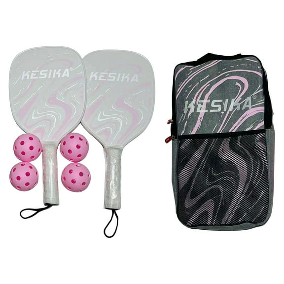 Axioma Pickleball Paddle Set with 2 Rackets, 4 Balls and Storage Bag, Comfort Grip Edge Pink