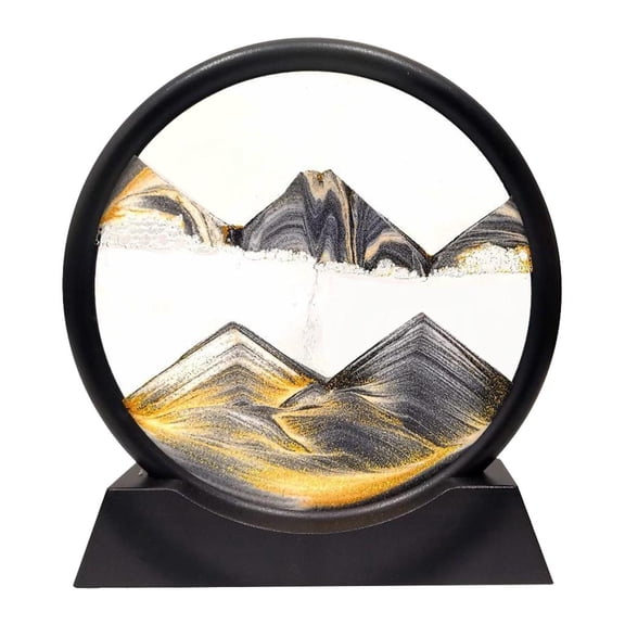 Axioma Round Glasss Art Picture 3D Effect Dynamic Deep Sea Flowing Sand Art, Birthday 12in Black WhiteGold