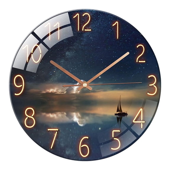 Axioma Round Wall Clock, Battery Operated, 12 Inches Silent Wall Clocks for Living Room/Bedroom/Kitchen, Large Digital Display, Decorative Wall Clock Seascape Reflection