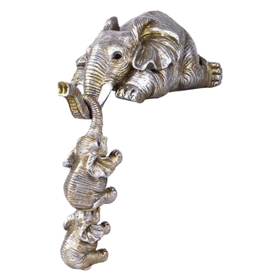 Axioma Sharplace Cute Elephant Holding Two Babies Figurine, Book Shelf Decor Desk Silver
