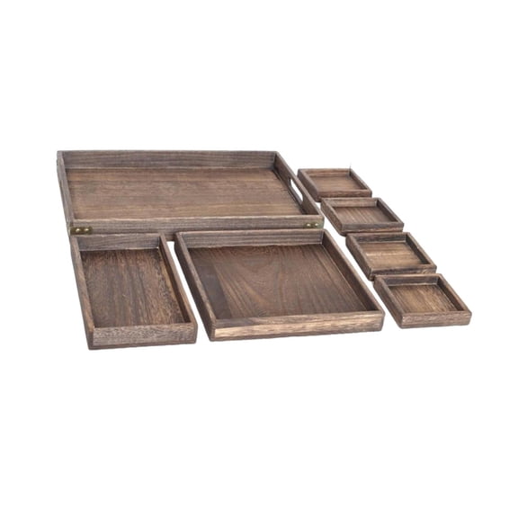 Axioma Wood Serving Trays Platter 7 Piece Set Large Medium Small Mini Size Nesting Multipurpose Tray for Countertop Centerpiece Lightweight Durable