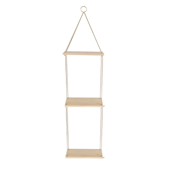 Axioma Wood Wall Shelf Planter Shelf Swing Rope Floating Shelf Hanging Flower Pot Shelf 3 Layer-L