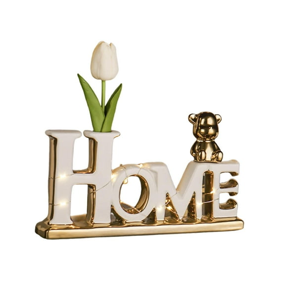 Axioma Word Signs for Home Decor Table Ceramic Ornament Freestanding Block Letters Sign White Gold HOME