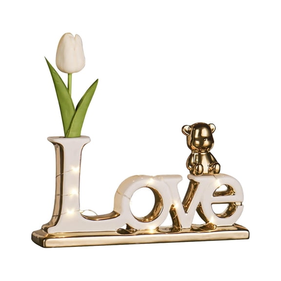 Axioma Word Signs for Home Decor Table Ceramic Ornament Freestanding Block Letters Sign White Gold LOVE