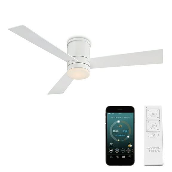 Axis 52" Matte White Dimmable LED Smart Flush Mount Ceiling Fan with Remote Control