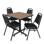 Axis-Pro 30" Square Breakroom Table- Noble Oak & 4 Restaurant Stack Chairs- Black