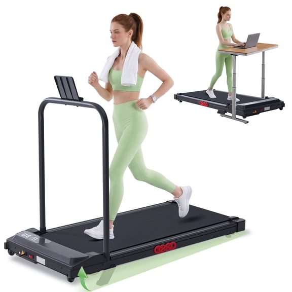 HevGlrm 3.0HP Treadmill with Handles & Incline, 350 lbs Capacity, Quiet Electric Under Desk Treadmill for Home Workouts,Portable Compact Walking Pad with LED Display