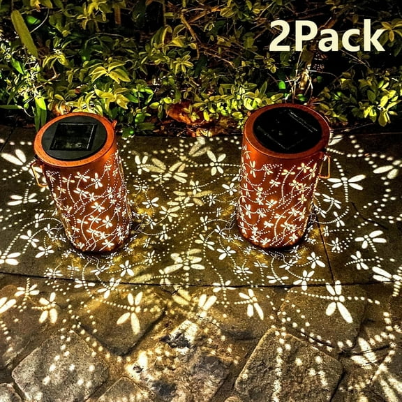 Axkbw Solar Lantern with Dragonfly Design – Waterproof LED Outdoor Light for Garden, 2-Pack