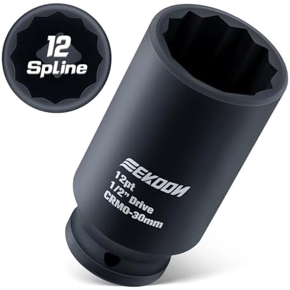 Axle Nut Impact Socket, 30mm, 12 Point, 1/2 Inch Drive, CR MO, Spindle Nut Socket for Removing Axle Shaft Nuts, Universal Fit Nuts Remover, Deep Well Hub Release Tool for Impact Wrench