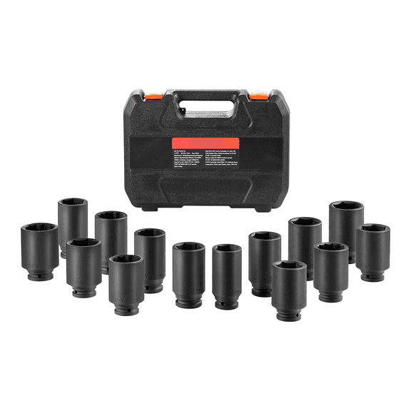 Axle Nut Socket Set 1/2" Drive Metric 14pc - Impact Sockets 6 & 12 Point - CR-V Steel Auto Repair Tool Set with Storage Case