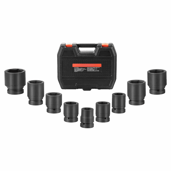 Axle Nut Socket Set 1" Drive 6-Point 9-Piece SAE, CR-MO Impact Socket Set for Auto Repair, Truck & Car Axle Nut Removal/Installation with Storage Case