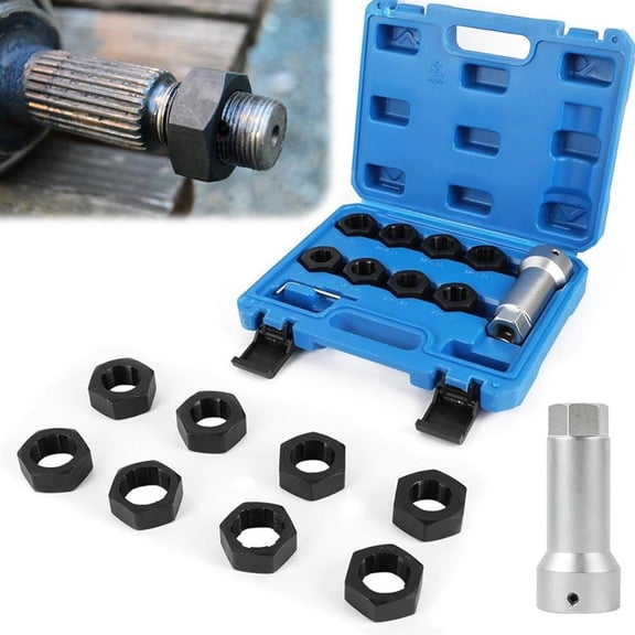 Axle Spindle Threading Set, 10pc Thread Chaser Rethreading Kit 8 DiesM20 M22 M24 13/16 3/4 & Extension Bar, Thread Restorer for Wheel Stud Nut