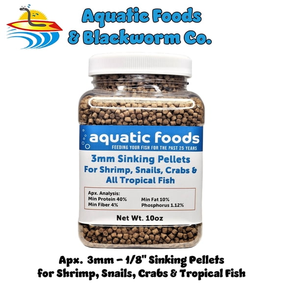 40% Protein 3mm Sinking Pellets for Axolotl, Shrimp, Snails, Crabs, Catfish, Plecos for All Tropical Fish. Pellets by Zeigler..10oz Small Jar