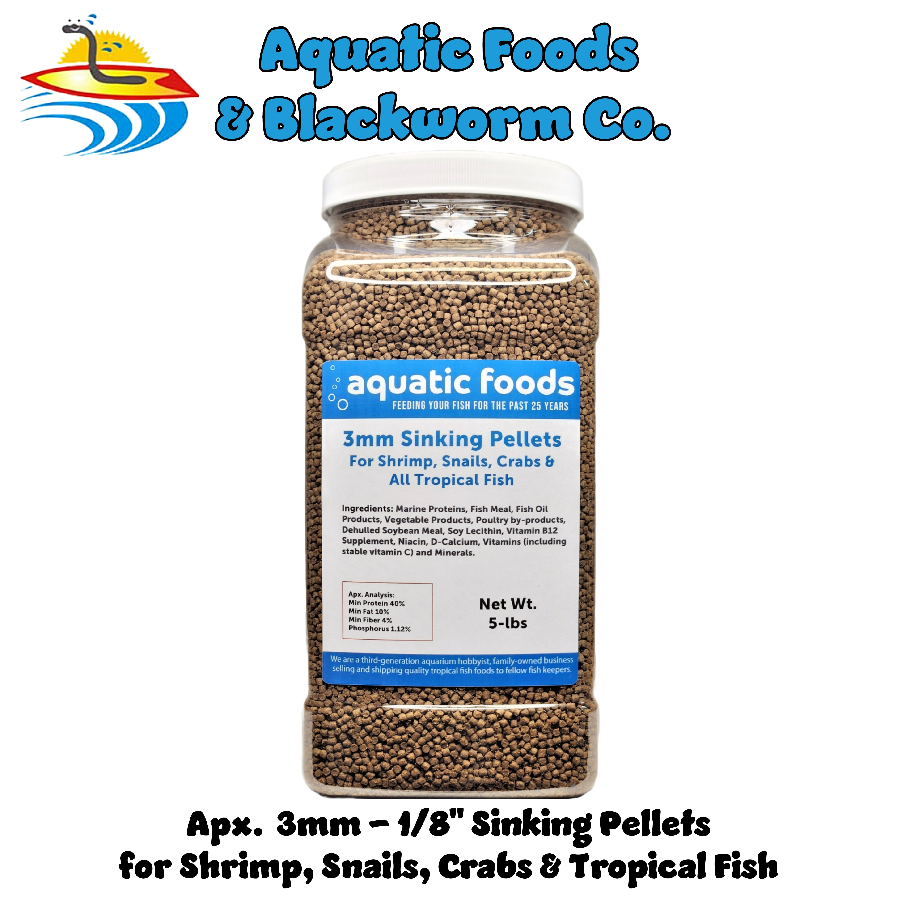40% Protein 3mm Sinking Pellets for Axolotl, Shrimp, Snails, Crabs, Catfish, Plecos for All Tropical Fish. Pellets by Zeigler…5-lb Lg Jar