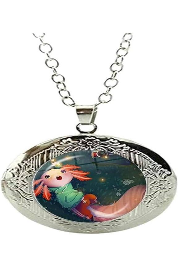 Axolotl Art Photo Glass Locket Necklace Man Woman Jewelry Gift 25MM