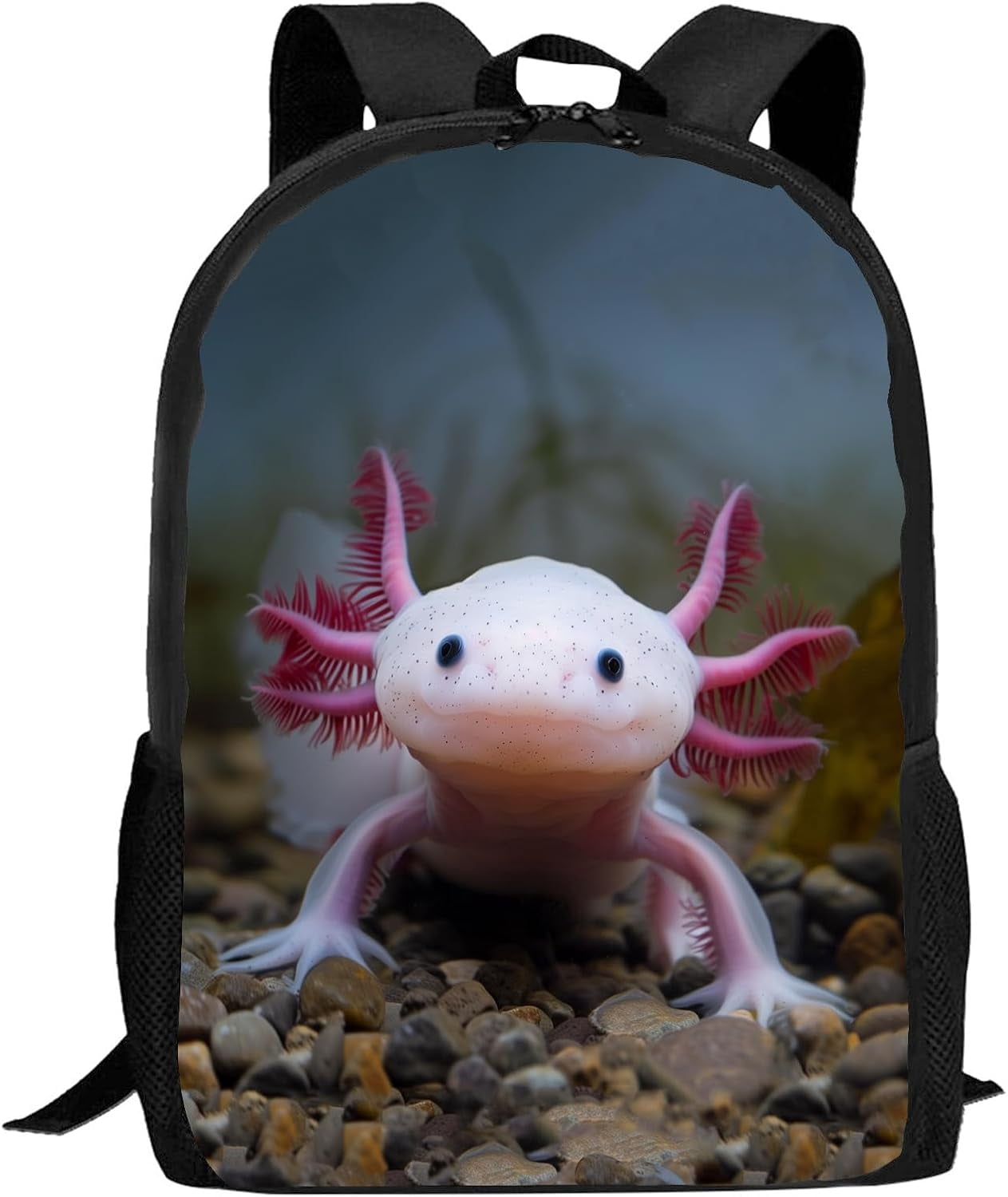 Axolotl Backpack, Cute Pink Axolotl 17 Inch Bookbag, Large Capacity for