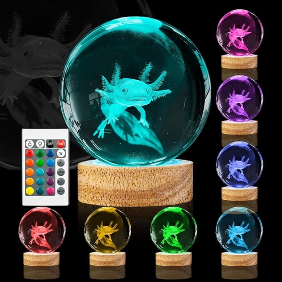 Axolotl  Ball Night Light 3.15 inch Axolotl Glass Ball Lamp with 16 Color Changing Wooden Base and Remote Axolotl  Gifts for   Birthday Christmas Room Decor Axolotl