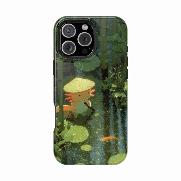 Axolotl Bamboo Forest Anime Style Artwork Phone Case with iPhone 11 to 17 Pro Max