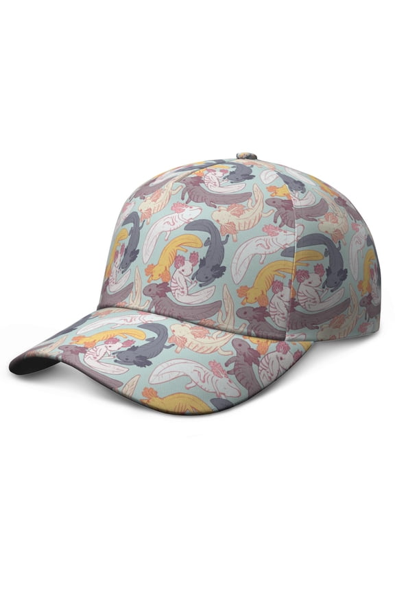 Axolotl Baseball Cap - Kawaii Cute Cartoon Mythical Creature Dad Hat for Lovers, Adjustable Snapback Sun Protection Cap for Men & Women, Breathable Outdoor Sports Hat with Colorful Fantasy Design