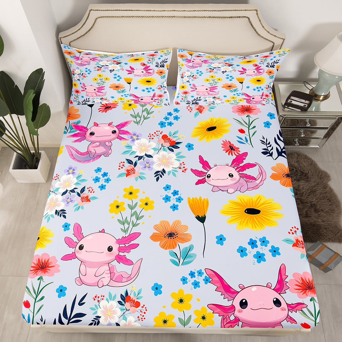 Axolotl Bed Sheets Cute Pink Animal Bedding Set Full Size For Girls axolotl-bed-sheets-cute-pink-animal-bedding-set-full-size-for-girls