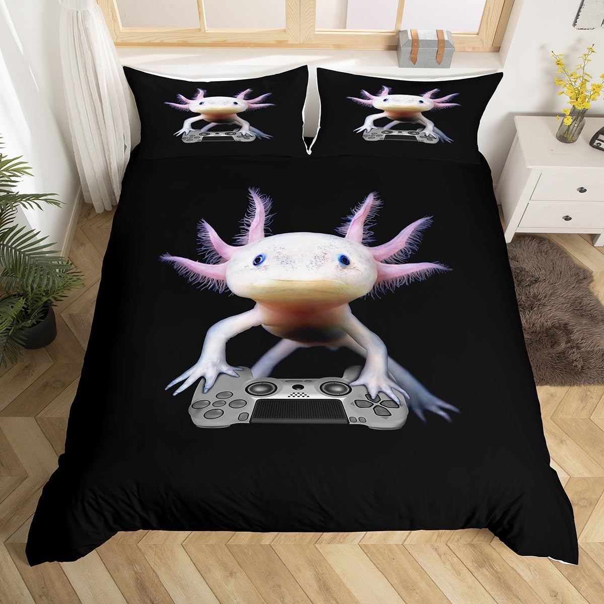 Nette Axolotl Bettwäsche-Set 135x200 Cm – 100% Baumwolle, Kawaii Cartoon Design Mit Kissenbezug