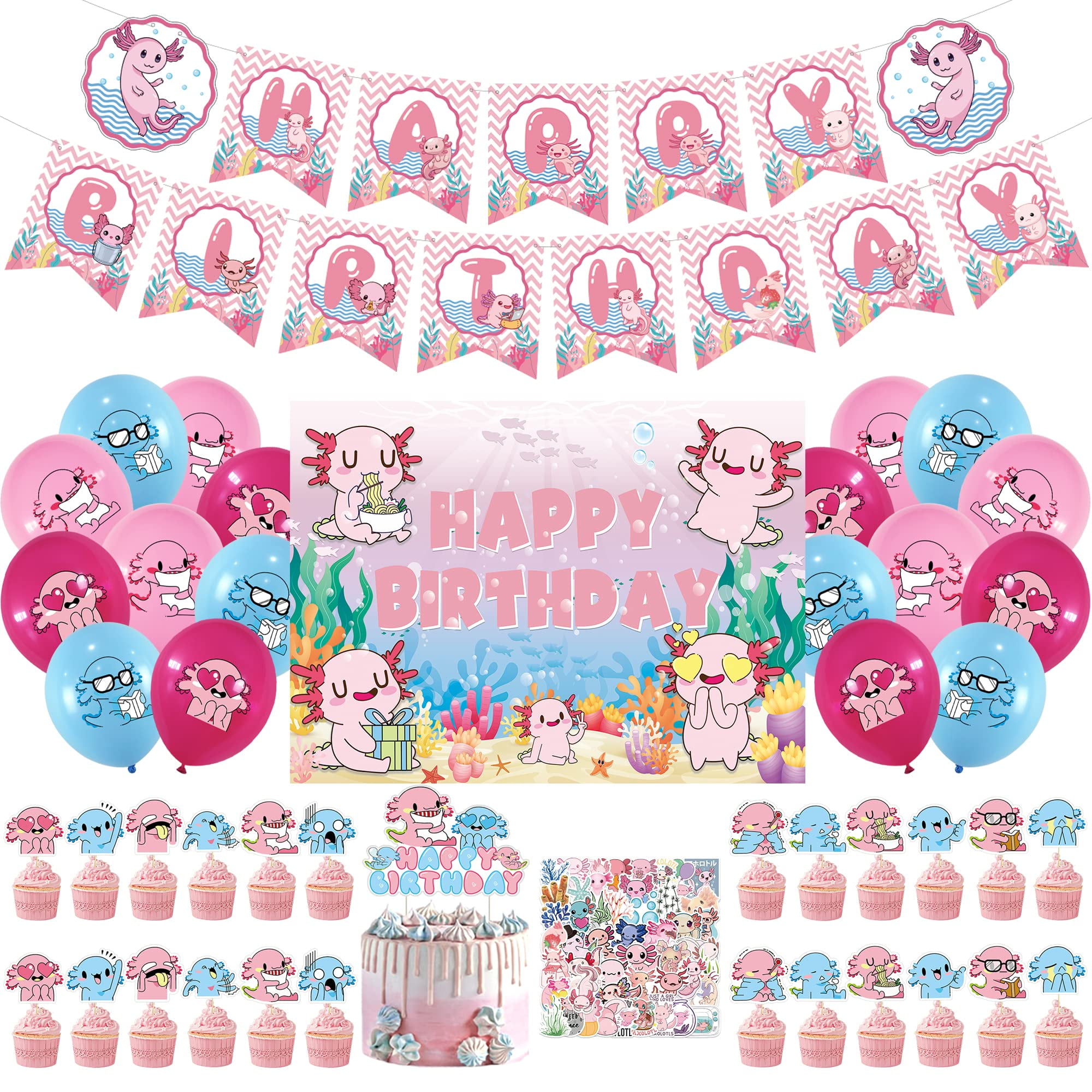 Axolotl Birthday Party Decorations Axolotl Cupcake Toppers Party Favors  Reusable