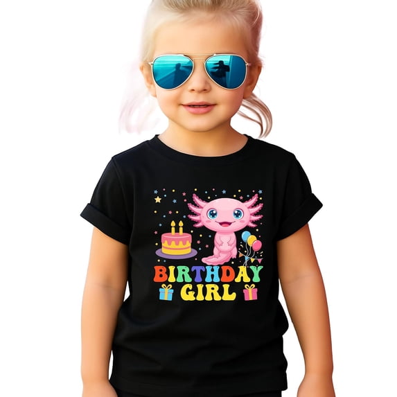 Axolotl Birthday Girl Shirt Matching Family Party Tees for Girls, Mom & Dad - Sold Individually Black Shirt 5-6