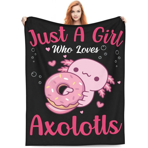 Axolotl Blanket for Adults Girls Kids Boys Axolotl Blanket Gifts 60" x 50" Flannel Pink Axolotl Cuddling A Donut Throw Blanket for Bed Living Room Sofa Couch Soft Warm Lightweight Cozy Axolotl Decor