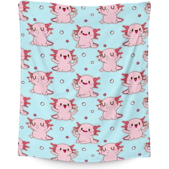 Axolotl Blanket Gift - 60x80 Inches Cute Blankets for Girls & Boys - Blue Soft Fuzzy Throw for Bed, Couch & Living Room