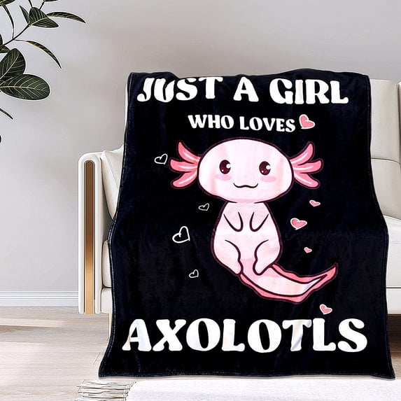 Axolotl Blanket Gift for Girls-Just A Girl Who Loves Axolotls Black Blanket for Kids Soft Kawaii Flannel Blanket Animals Throws Decor for Couch Room 40"x50"