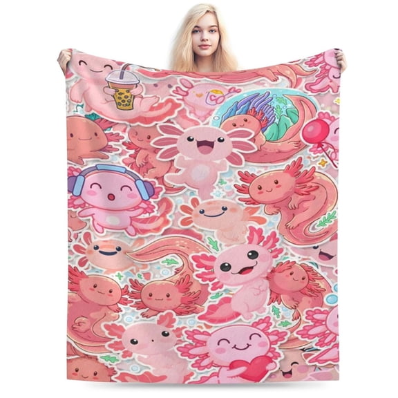 Axolotl Blanket Gifts - Cute Throw Blanket for Adults - Pink Soft Plush Throws for Bed, Couch & Travel 50x40