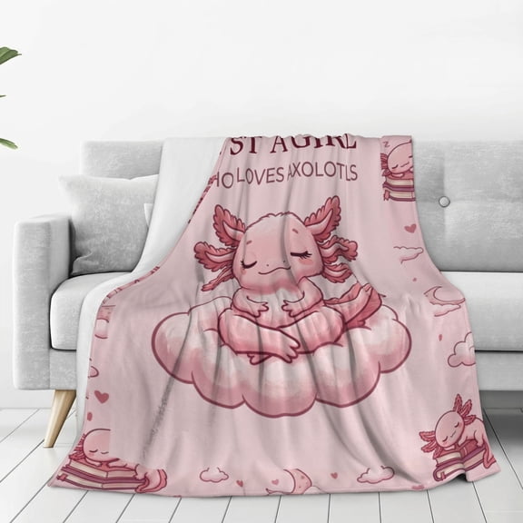 Axolotl Blanket, Modern Aquatic Wildlife Throw, Soft Cozy Flannel , Unique Gift for Adults, Bed Decor 50x40