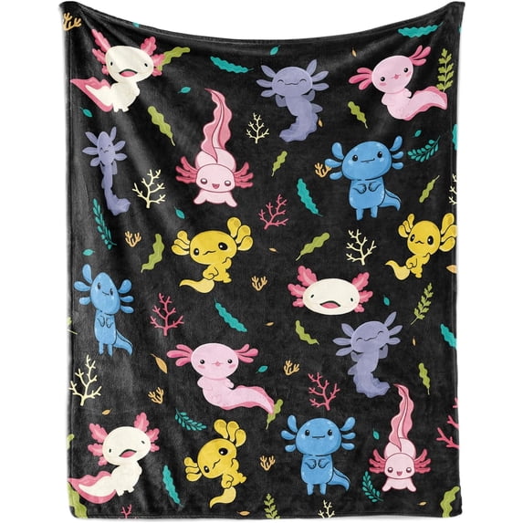 Axolotl Blanket Soft Flannel Throw Blanket Present for Boys Girls Kids Funny Colorful Axolotl Blankets for Sofa Couch Bed Decor (30"x40")