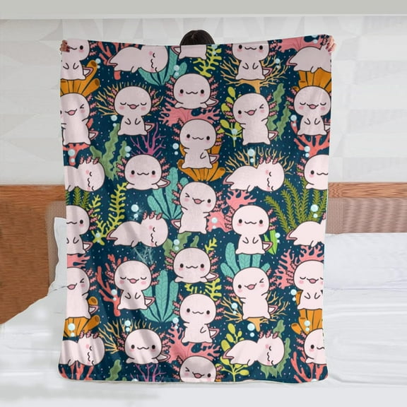 Axolotl Blankets Throw, Lovely Axolotl Gifts for Womens Girls, Cozy Keep Warm Lightweight Travel Blanket, Halloween Christmas Birthday Gifts for Axolotl Lovers 60"x50"