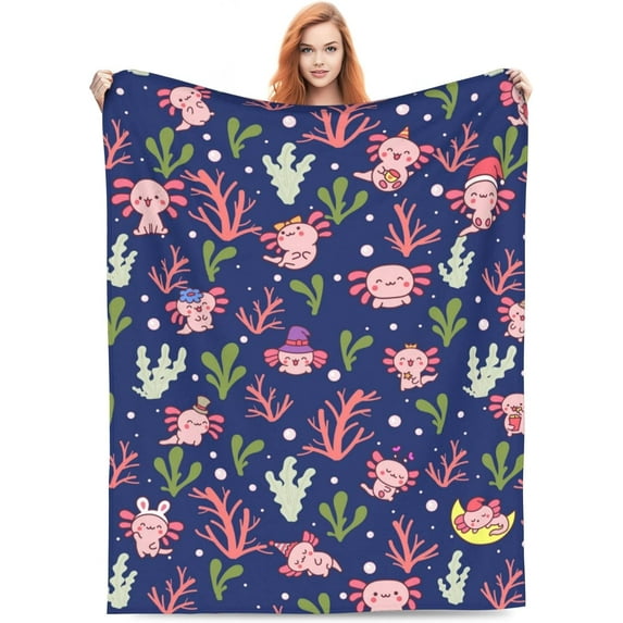 Axolotl Blankets Throw Lovely Axolotl Gifts for Womens Girls Cozy Keep Warm Lightweight Cute Smile Axolotl Blanket Gifts for Axolotl Lovers Sofa Couch Living Room Bed Camping Travel 40"x50" Dark Blue
