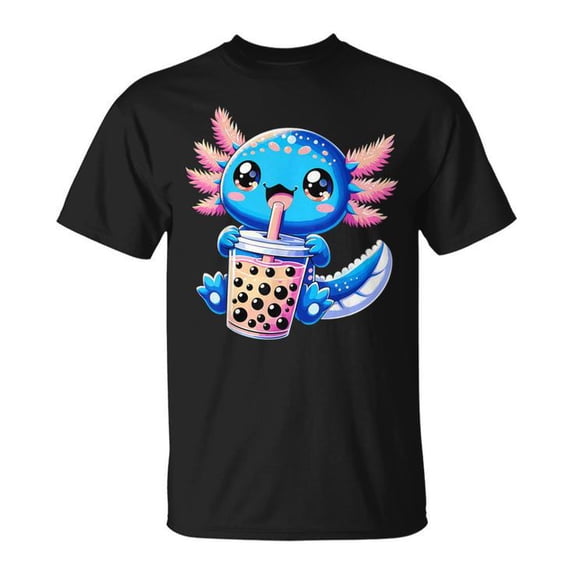 Axolotl Bubble Boba Tea Anime Cute Kawaii Blue Axolotl T-Shirt, Adorable Japanese-Inspired Graphic Tee, Fun Boba-Loving Axolotl Design Shirt for Kids, Teens, and Fans of Kawaii, Anime, and